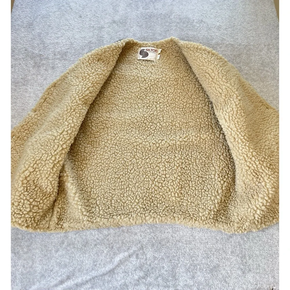Silton California Wool Sherpa Vest Vintage 70's Pockets Sz Lg Western Cowboy